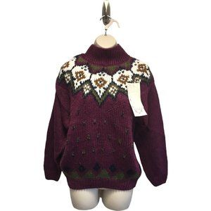 Jamie Scott Y2K Cottagecore Fair Isle Chunky Purple Sweater M NWT Dead Stock